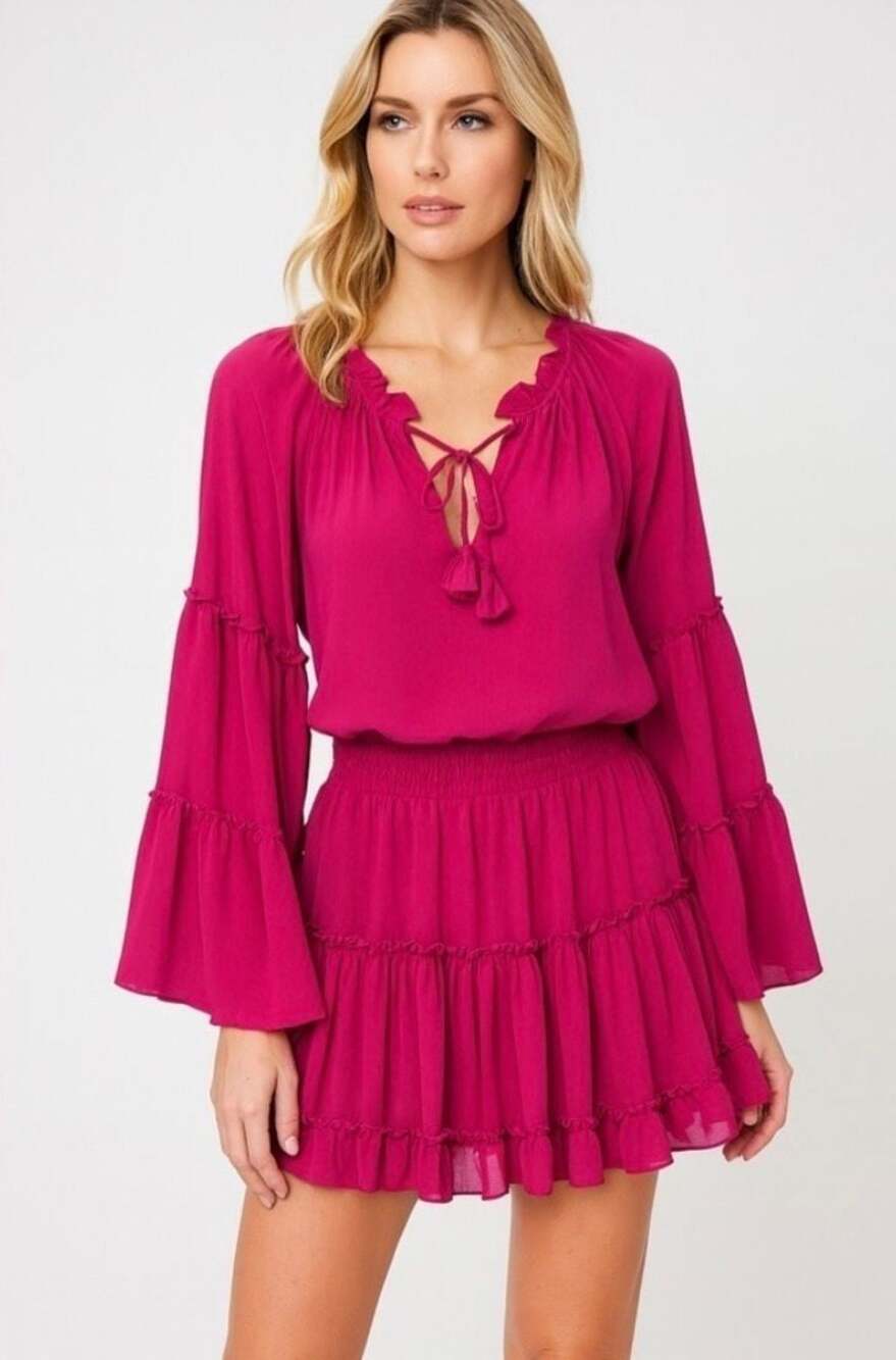 Misa Los Angeles Leeva Mini Dress Hot Pink Long Sleeves Small